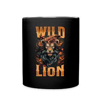lion, lion head, strong, wild, pride, brave, royal, - Full Colour Mug - black - Front