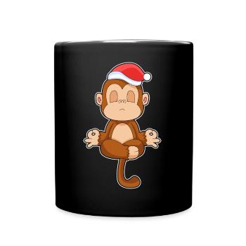 Affe Weihnachten Meditation - Tasse einfarbig - Schwarz - Vorne