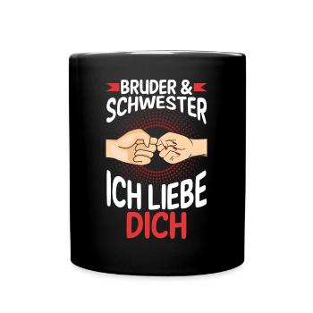 Geschwister Bruder und Schwester - Tasse einfarbig - Schwarz - Vorne
