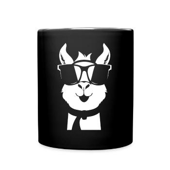 Lustiges Alpaka mit Sonnenbrille Coole Alpakas - Tasse einfarbig - Schwarz - Vorne