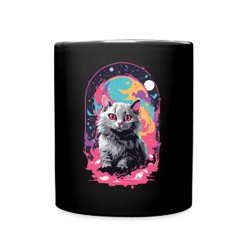 Katze Goth Pastel Psychedelisch Weirdcore Design - Tasse einfarbig - Schwarz - Vorne