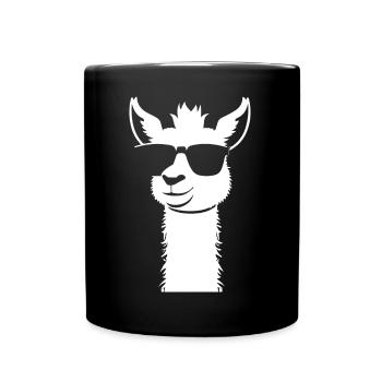 Lama drôle portant des lunettes de soleil Lamas cool - Mug uni - noir - Devant