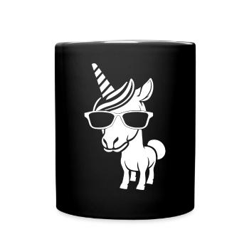 Lustige Einhörner mit Sonnenbrille Cooles Einhorn - Tasse einfarbig - Schwarz - Vorne
