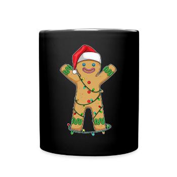 Gingerbread Man Christmas Fairy Lights - Full Colour Mug - black - Front