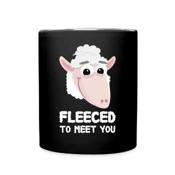 Sheep Saying Funny Fleeced To Meet You - Full Colour Mug - black - Front
