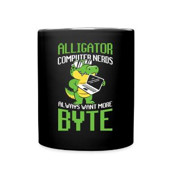 Alligator Computer Nerd Byte für Krokodil Fan - Tasse einfarbig - Schwarz - Vorne