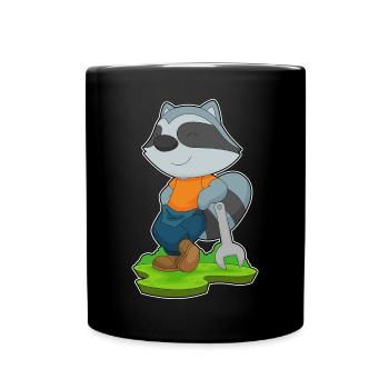 Raccoon Mechanic Wrench Workshop - Full Colour Mug - black - Front