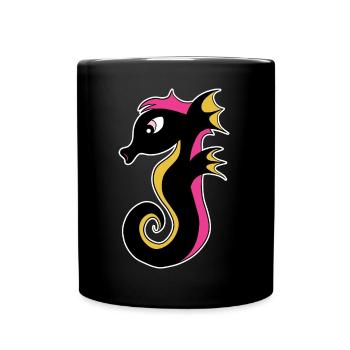 Hippocampe néon en fleurs - Mug uni - noir - Devant