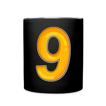 Number 9 - Nine - 9 motif in yellow - Full Colour Mug - black - Front