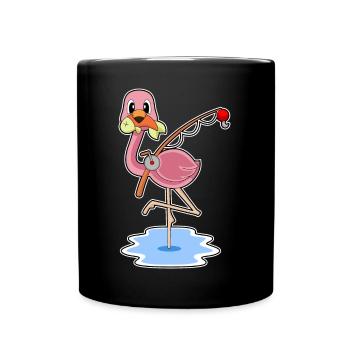 Flamingo Angler Fisch Angeln - Tasse einfarbig - Schwarz - Vorne