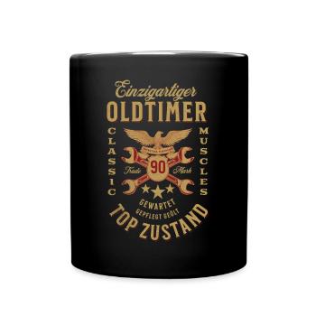 90. Geburtstag Oldtimer TOP ZUSTAND - Tasse einfarbig - Schwarz - Vorne