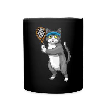 Cat Tennis Tennis Racket - Full Colour Mug - black - Front
