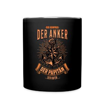 Papitän Papa Kapitän Vatertag Captain Anker Segler - Tasse einfarbig - Schwarz - Vorne