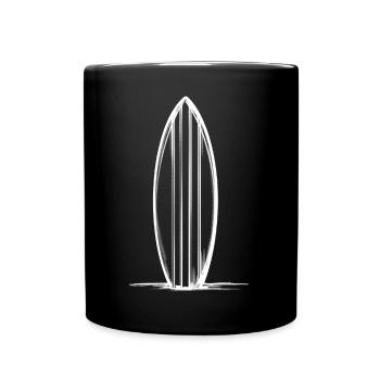 Surf Board/Surfbrett im Sand - Tasse einfarbig - Schwarz - Vorne
