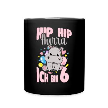 6 ans anniversaire fille hippopotame hourra 6 ans - Mug uni - noir - Devant
