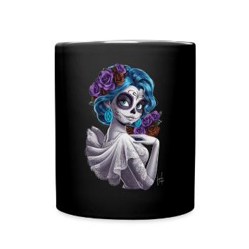 De Los Muertos mit einer Frau und Blumen für - Tasse einfarbig - Schwarz - Vorne