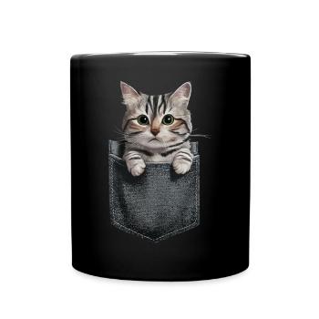 Orientalisch Kurzhaar Katze in der Tasche Geschenk - Tasse einfarbig - Schwarz - Vorne