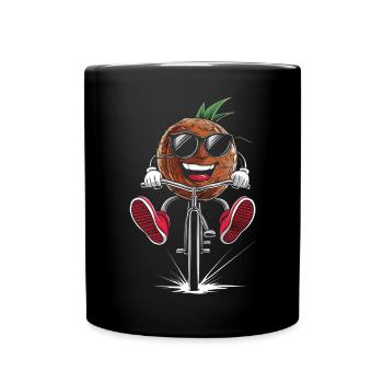 Kokosnuss Radfahren auf dem Fahrrad Geschenk - Tasse einfarbig - Schwarz - Vorne