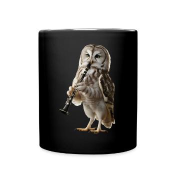 Eule Klarinette - Tasse einfarbig - Schwarz - Vorne