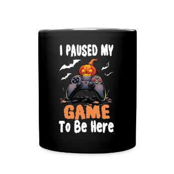 I Paused My Game To Be Here With Pumpkin VideoGame - Full Colour Mug - black - Front
