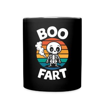 Furzendes Skelett – Lustiges Halloween - Tasse einfarbig - Schwarz - Vorne