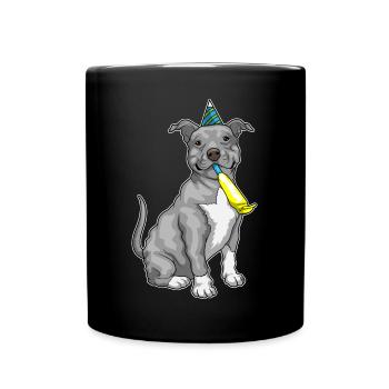 Pitbull Geburtstag Tröte - Tasse einfarbig - Schwarz - Vorne