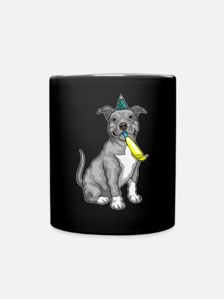 Pitbull Geburtstag Tröte - Tasse einfarbig - Schwarz