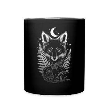 Mystical Fox with Pumpkin - Night in the Autumn Forest - Full Colour Mug - black - Front