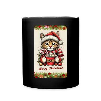 Chat de Noël au chocolat chaud - Mug uni - noir - Devant