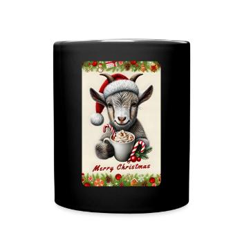 Weihnachtsziege mit heißer Schokolade - Tasse einfarbig - Schwarz - Vorne