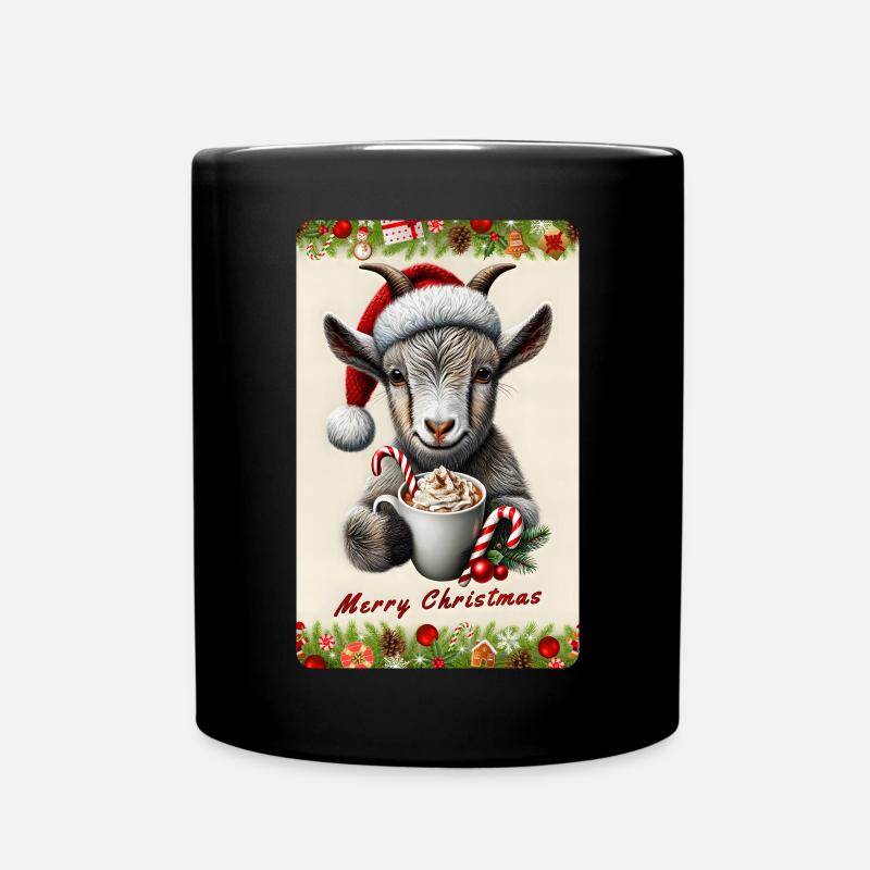 Christmas goat with hot chocolate - Full Colour Mug - black