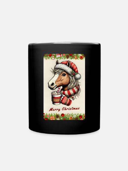 Cheval de Noël au chocolat chaud - Mug uni - noir