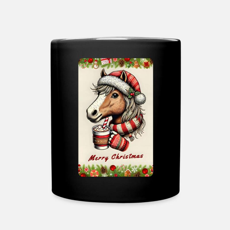 Weihnachtspferd mit heißer Schokolade - Tasse einfarbig - Schwarz