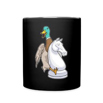 Ente Schachfigur Springer Schach - Tasse einfarbig - Schwarz - Vorne