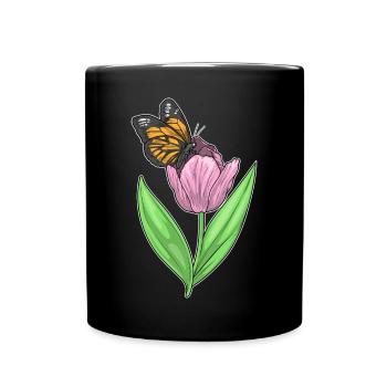 Schmetterling Tulpe - Tasse einfarbig - Schwarz - Vorne