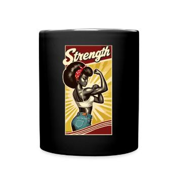 Strength Strong Black Woman Rockabilly Gift - Full Colour Mug - black - Front