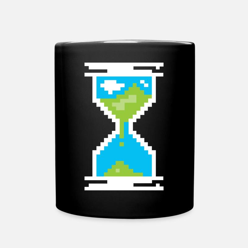 Pixel Sanduhr Symbol -Landschaft der Erde - Tasse einfarbig - Schwarz