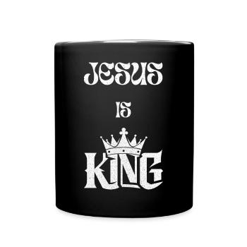 Jesus ist König Schmalschrift Design - Tasse einfarbig - Schwarz - Vorne