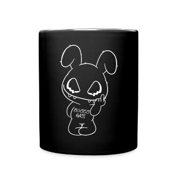 böses Hasi einfache Zeichnung Halloween - Tasse einfarbig - Schwarz - Vorne