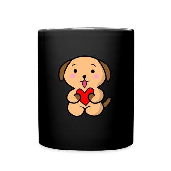 Cute dog holding heart - Full Colour Mug - black - Front
