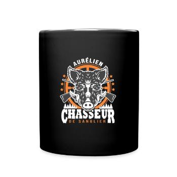 Aurélien chasseur de sanglier Humour Chasse - Mug uni - noir - Devant