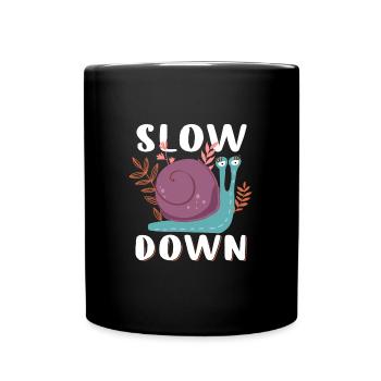 Schnecke Genieße das Leben, mach langsam - Tasse einfarbig - Schwarz - Vorne