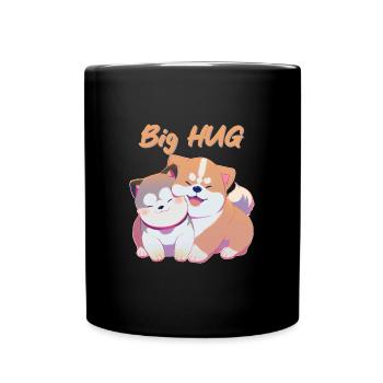 2 Shiba Süßer Hund Entzückender Kawaii Animiertes Japan - Tasse einfarbig - Schwarz - Vorne