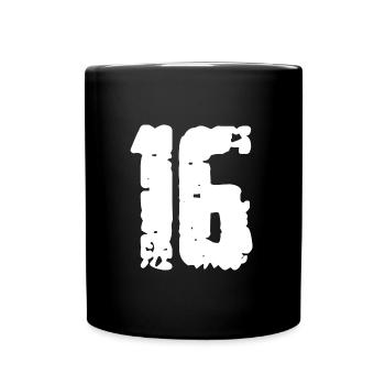 16 Zahl Vintage - Tasse einfarbig - Schwarz - Vorne