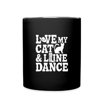 Ich liebe meine Katze und Line Dance - Tasse einfarbig - Schwarz - Vorne