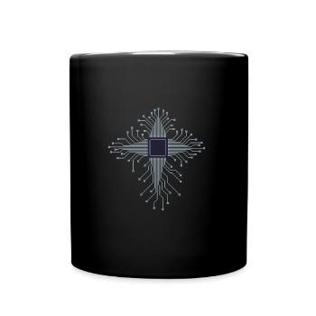 Pixel Art CPU Herz Platine Geschenk für PC Nerds - Tasse einfarbig - Schwarz - Vorne