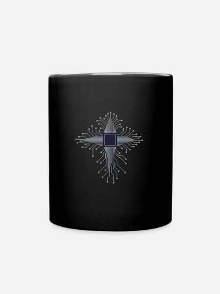 Pixel Art CPU Herz Platine Geschenk für PC Nerds - Tasse einfarbig - Schwarz