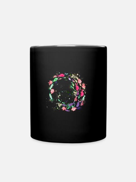 Schools of fish,fish,painting,blue,tropical fish - Full Colour Mug - black
