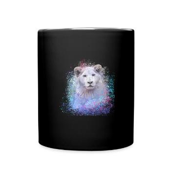 Lion,Tête de Lion,Graffiti,Coloré,Lion blanc,Graffiti - Mug uni - noir - Devant