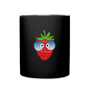 fraise, baie, bande dessinée, lunettes de soleil, - Mug uni - noir - Devant